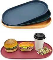 Sekonow 4Pcs Oval Serving Tray, 14.8 x 8.1in Plastic Tray Food Tray, Colourful Serving Platters for Party Entertaining Snack Dessert Coffee Table, Large