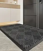 Front Door Mat Outside Entrance, Heavy Duty Natural Rubber Mat, Sturdy Trap Dirt and Moisture Indoor Outdoor Door Mat for Entryway, Patio, Garage, High Traffic Areas (Grey, 60 * 90cm)