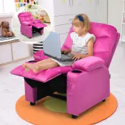 CostwayKids Youth Recliner Chair with Cup Holders and Side Pockets for Boys Girls 3+ Age Group-Pink