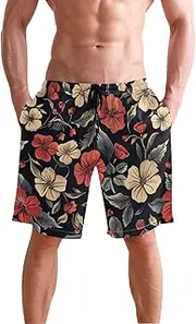 [XYMZR] Men's Swim Trunks Vibrant Floral Retro Quick-Dry Bathing Suit Swimming Board Shorts S