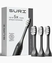Recyclable Plant-Based, Electric Toothbrush Heads - Built-in Tongue Scraper, Long Lasting Replacement Heads | Compatible Only with SURI Sonic Electric Toothbrush - Midnight Black, Pack of 3