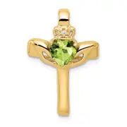 14k 6mm Claddagh Peridot AA Diamond Cross Pendant