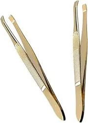 MOTHNUR 2pcs Plated Stainless Steel Eyebrow Tweezers Removal and Eyelash Extension Tools for Women Multifunctional Beauty Grooming