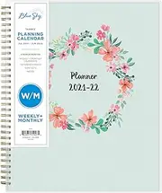 Blue Sky 2021-2022 Academic Year Weekly & Monthly Planner, 8.5" x 11", Frosted Flexible Cover, Wirebound, Laurel (131947)
