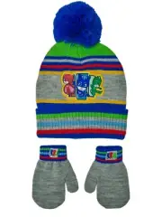 PJ MASK Beanie & Mitten Set - Catboy Gekko Owlet Superhero 2T -5T Toddler Grey