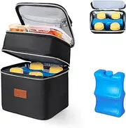 PIIOSER Breast Milk Cooler Bag with Ice Pack, Insulated Baby Bottle Carrier Bag, Fits 4 Bottles up to 5 Oz, Double Layer, Waterproof, Leakproof, for Breastfeeding and Working