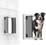 Large Dog Door, Energy Efficient French Dog Door with Aluminum Frame, Telescoping Tunnel, Magnetic Flaps and Sliding Lock Panel - Large