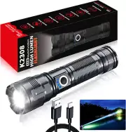 Super Bright Flashlight LED High Lumens Rechargeable USB C Long Beam Flashlight