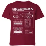Back To The Future Delorean Schematic Kids' T-Shirt - Burgundy
