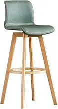 Wooden Bar Stool with Padded Back & 360° Rotation Seat Nordic Rustic Bar Chair for Dining Room Cafe Counter (Green 71cm)
