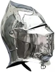 Silver Closed Helmet SCA LARP Fantasy Medieval Helmet Made Form Solid Metal., Medium, Silver