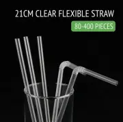 CLEAR PLASTIC FLEXI STRAWS REUSABLE 21CM FLEXIBLE DRINKING BENDABLE PARTY