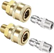 uxcell Garden Hose Brass Quick Connect Set Fittings G1/4 Male Thread Water Hose Connectors Pressure Washer Adapter Quick Disconnect Kit, 2 Sets
