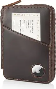 [POLARE ORIGINAL] Polare Full Grain Leather Travel Passport Wallet RFID Blocking Passport Holder Soft Bifold Cover Case with YKK Zipper, Dark Brown with AirTag Slot, Full Grain Leather Travel Passport Wallet