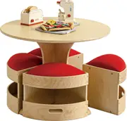 Jooyes Kids Round Wooden Table with Storage Stools Blue - Set Of 5