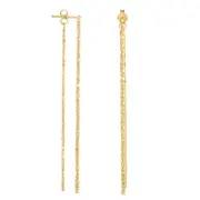 14K Yellow Gold Diamond Cut Bead Chain Front And Back Style Drop Earrings