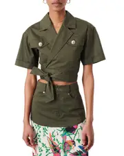 Derek Lam 10 Crosby Ragean Utility Linen-Blend Wrap Top