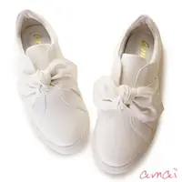 在飛比找momo購物網優惠-【amai】蝴蝶結綁帶圓頭休閒鞋 懶人鞋 小白鞋 厚底鞋 厚