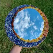 Round Moon & Sun Mirror – Lapis Lazuli, Amber & Sunstone Crystal Wall Decor