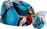 [YTYVAGT] 2-Pc,Gourd-Shaped Working Cap,Fisherman Hat with Buttons and Cotton Sweatband,Blue Green Flowers
