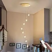 Raindrop Crystal Chandelier for High Ceiling,8/10/12/15/18 Lights Staircase Chandelier with RC Dimmable,Adjustable Height Long Pendant Light,Modern Ceiling Light Fixture for Stair