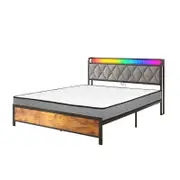 Advwin Queen Size Bed Frame and Queen Mattress 16cm White with Storage Headboard & Charging Station & LED Light