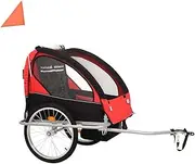 Bike Trailer Foldable Toddler Bicycle Trailer, Safe Practical Water Resistant Toddler Trailer W/Reflectors Hitch Coupler Red Flag， for Travel for 1 Or 2 Children