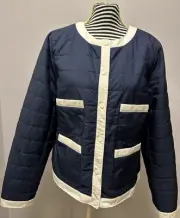 NWT Talbots Quilted indigo Blue Blazer/Jacket Snap Front Pocket Sz M Retail $209