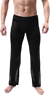 [Generic] Beef Roses Men Mesh Sleepwear Men's Attractive Underwear Nylon Mesh Transparent Long Leggings Sheer Pants Men's Trousers M XXL Costume Chap