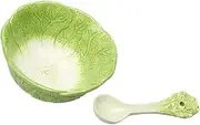 DONFAMDS 1set Boy Girl Ceramic Food Serving Bowl Spoon Light Green Tableware for Boys and Girls Safe and for Fruits Salads and Cereals for Dining Rooms Kindergartens and Picnics