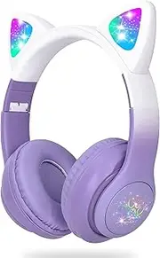 Wireless Headphones Kids, Cat Ear LED Light Up Foldable Kids Bluetooth Headphone,HD Stereo Sound Childrens Headphones Built in Microphone for PC/Phone/iPad/Study/Travel (Gradient Purple)