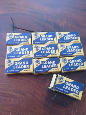 Lot of 9 Vintage Grand Leader N.J. USA Double Edge Razor Blades NOS 46 blades
