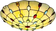 Fruid Tiffany Style Ceiling lamp, 30/40/50cm Gem Stained Glass Ceiling Lamp Classical Farmhouse Ceiling Light Fixture for Hallway Dining Room Bedroom Kitchen(30cm/12W, Yellow)