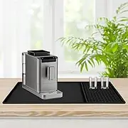 Silicone Coffee Mat with Raised Edges, 61x40cm/24'' x 16'' Coffee Bar Mat for Countertop, Nonslip Rubber Backed Under Coffee Maker Mat with Detachable Dish Drying Mat,Coffee Bar Accessories (Black, L)