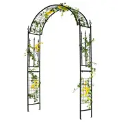 Elegant Black Metal Garden Arbor Pergola with Decorative Posts and Ground Stakes