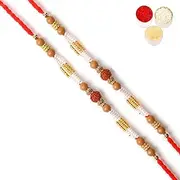 Ghasitaram Gifts Rakhi for Brother Rakhis Online Set of 2-1677- Rudraksh Rakhi