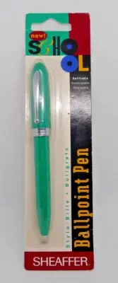 Sheaffer Vintage l990's Cap Action Green Ball Pen on card-chrome trim