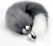 Gray Sexy Fox Tail Cosplay Anal Plug Anal Butt Plug Adult Sex Toys for Women Men Couple Stainless Steel Anal Plug (Medium)