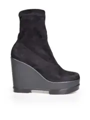 Black Suede Platform Sock Wedge Boots