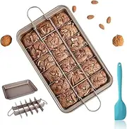 POGEPE Brownie Baking Pan, 18-Cavity's Non-Stick Brownie Tin, Baking Tools for Baking Cakes and Cookies, Square Carbon Steel Pan, 12 * 8 Inches, Champagne Gold