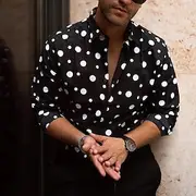 Men's Polka Dot Geometric Pattern Shirt Button Up Shirt Long Sleeve Fashion Streetwear Designer Street Casual Daily Collar Black White Blue Purple