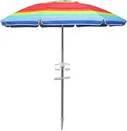 2M/2.2M Sand Beach Umbrella, Heavy Duty High Wind Parasols with Sand Anchor & Tilt Sun Shelter, UV 50+ Protection Outdoor Sunshade Umbrella with Carry Bag for Patio Garden Beach Pool Backyard Stripe