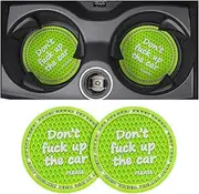 2 Pack Bling Car Coasters for Cup Holder, Crystal Rhinestone 2.75 in Cup Holder Coaster, Silicone Anti-Slip Insert Cup Mats for Women, Interior Accessories Universal for Most Cars (Green)