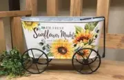 New Farmhouse SUNFLOWER MARKET WAGON Bucket Planter Garden Container