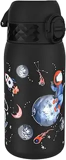 Ion8 Kids Water Bottle, Steel 400 ml/13 oz, Leak Proof, Easy to Open, Secure Lock, Dishwasher Safe, Flip Cover, Carry Handle, Easy Clean, Durable, Scratch Resistant, Raised Print, Space Travel Design