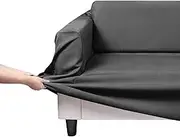 Sherwood Home Premium ECO-Friendly Faux Suede Elastic and Stretchy Fabric Recovers to Shape Quickly Sewn-in Elastic Bands for Chair Cover Couch Sofa Cover Protector Multipurpose - Charcoal 2 Seater
