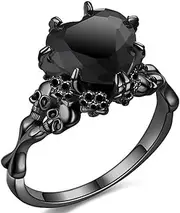 [FLIUAOL] Gothic Black Skull Rings Red Purple Crystal Ring Cocktail Party Halloween Biker Rings for Women Halloween Gifts, crystal, Cubic Zirconia