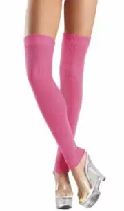 Hot Pink Leg Warmers Thigh High Ribbed Acrylic Knit Retro Costume 80s 711