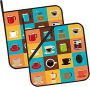 Coloful Coffee Symbol Pot Holders 2 PCS for Kitchen, Heat Resistant Hot Pads for Cooking Grilling Baking BBQ, Pot Holders for Women Cook Essentials Accessories Home Microwave