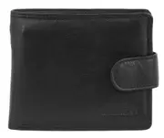 Milleni Mens 11cm Leather Flat Wallet Money/Card Holder w/ RFID/ID Window Black